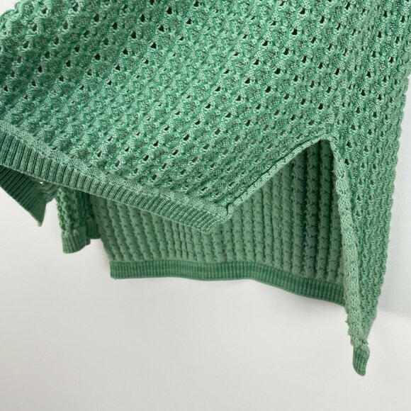 BCBGMAXAZRIA Large Dusty Jade Green KENT V Neck Sweater Open Knit Pullover - Picture 13 of 15